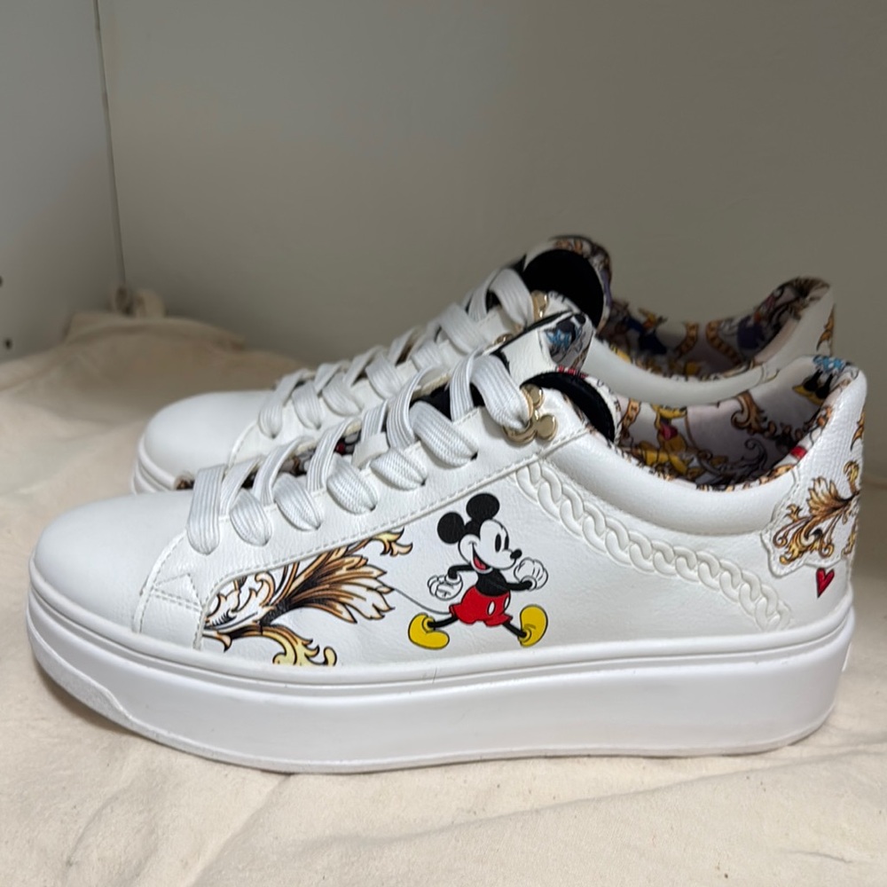 ALDO White Sneakers with Mickey Mouse and Floral Design